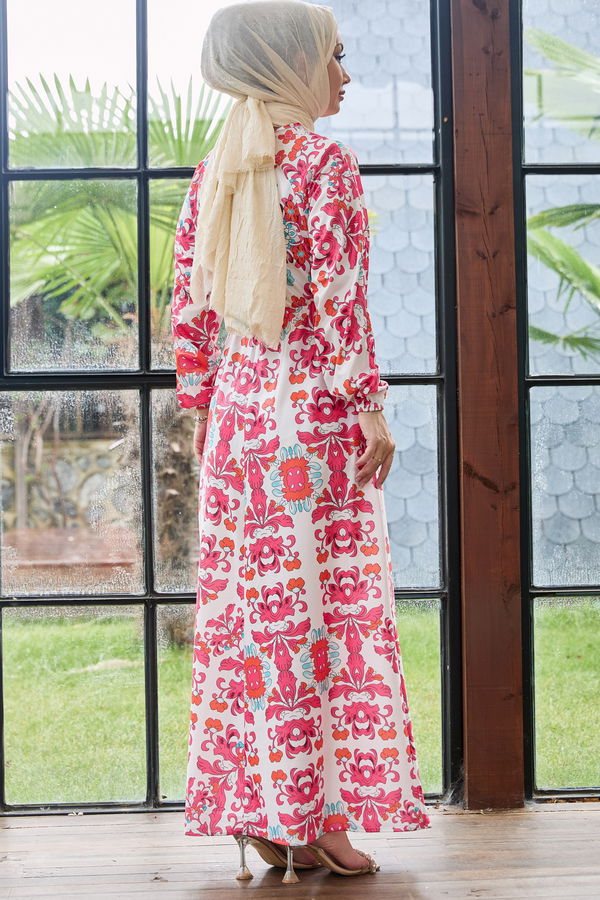 Saten Elbise Fuşya - 10404