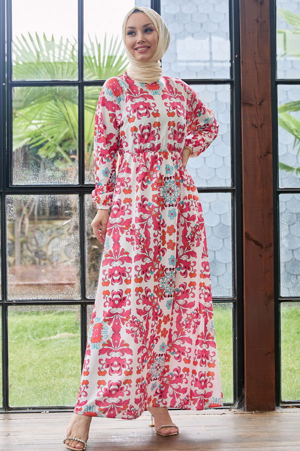 Saten Elbise Fuşya - 10404