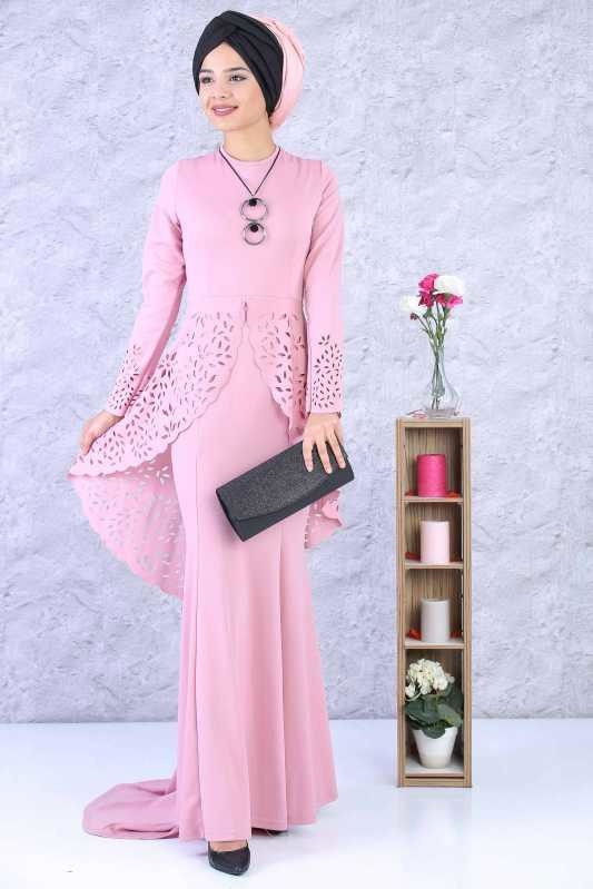 (3 Parça) Elbise, Çanta ve Kolye Kombin - Gülkurusu 02 0658 Pembe - 658 PEMBE
