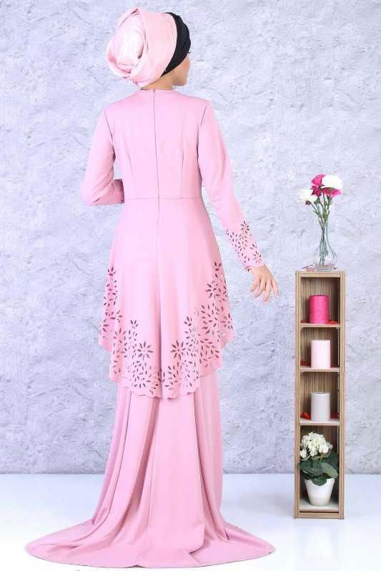 (3 Parça) Elbise, Çanta ve Kolye Kombin - Gülkurusu 02 0658 Pembe - 658 PEMBE