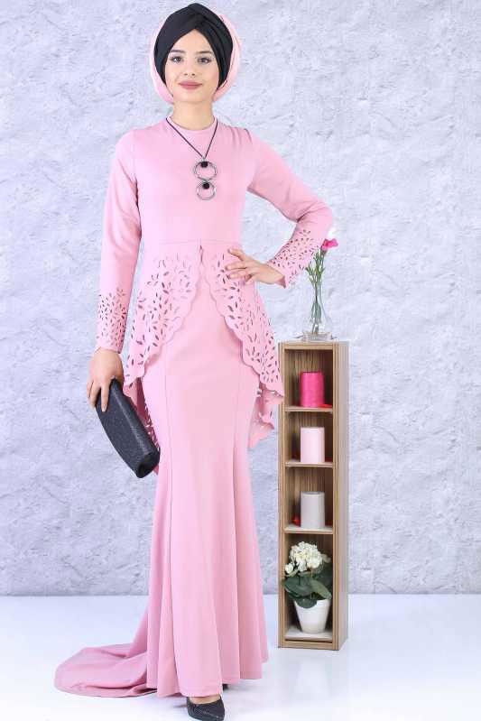 (3 Parça) Elbise, Çanta ve Kolye Kombin - Gülkurusu 02 0658 Pembe - 658 PEMBE