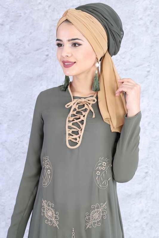 (2 Parça) Tunik Pantolon Kombin - Haki Vizon 02 0815 Haki - 815