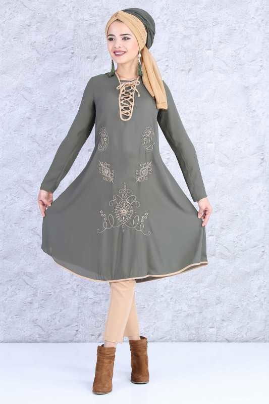 (2 Parça) Tunik Pantolon Kombin - Haki Vizon 02 0815 Haki - 815