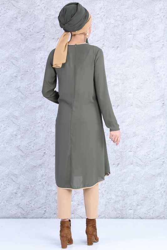 (2 Parça) Tunik Pantolon Kombin - Haki Vizon 02 0815 Haki - 815