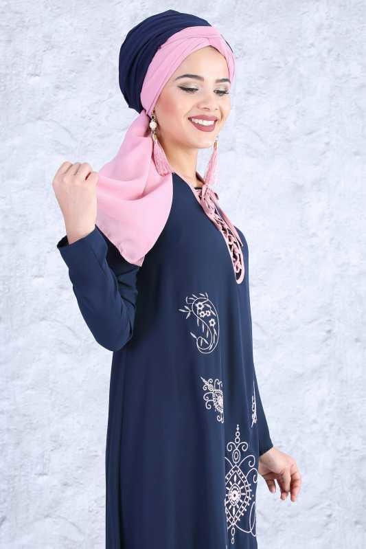 (2 Parça) Tunik Pantolon Kombin - Lacivert Gülkurusu 02 0815 Lacivert - 815