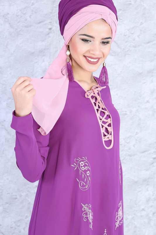 (2 Parça) Tunik Pantolon Kombin - Mor Gülkurusu 02 0815 Mor - 815