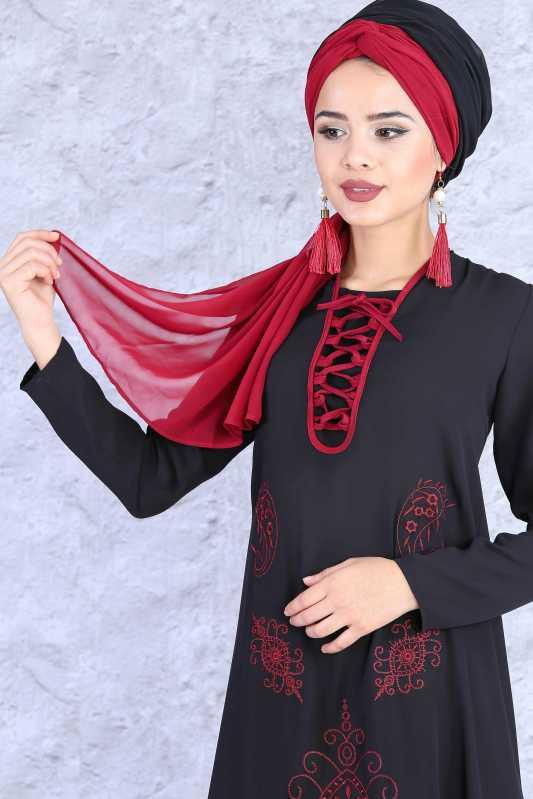 (2 Parça) Tunik Pantolon Kombin - Siyah Bordo 02 0815 Siyah - 815