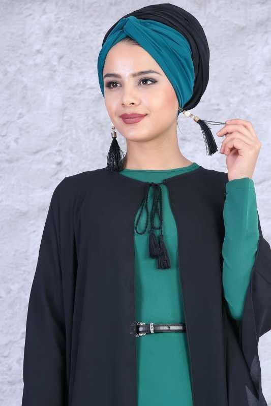 Kız Çocuk Siyah (2 PARÇA) YARASA TUNiK ELBiSE KOMBiN - SIYAH ZUMRUT 02 0817 - 817