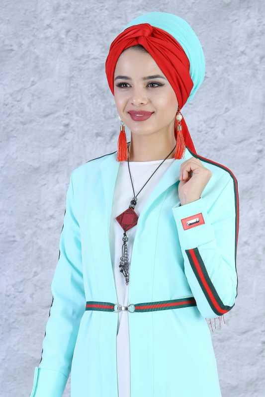 (2 Parça) Ceket ve Tunik Kombin - Mint 02 0796 Yeşil - 796