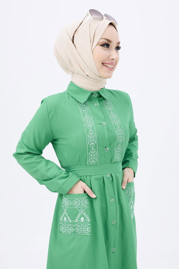 Nakışlı Elbise Yeşil - 3531