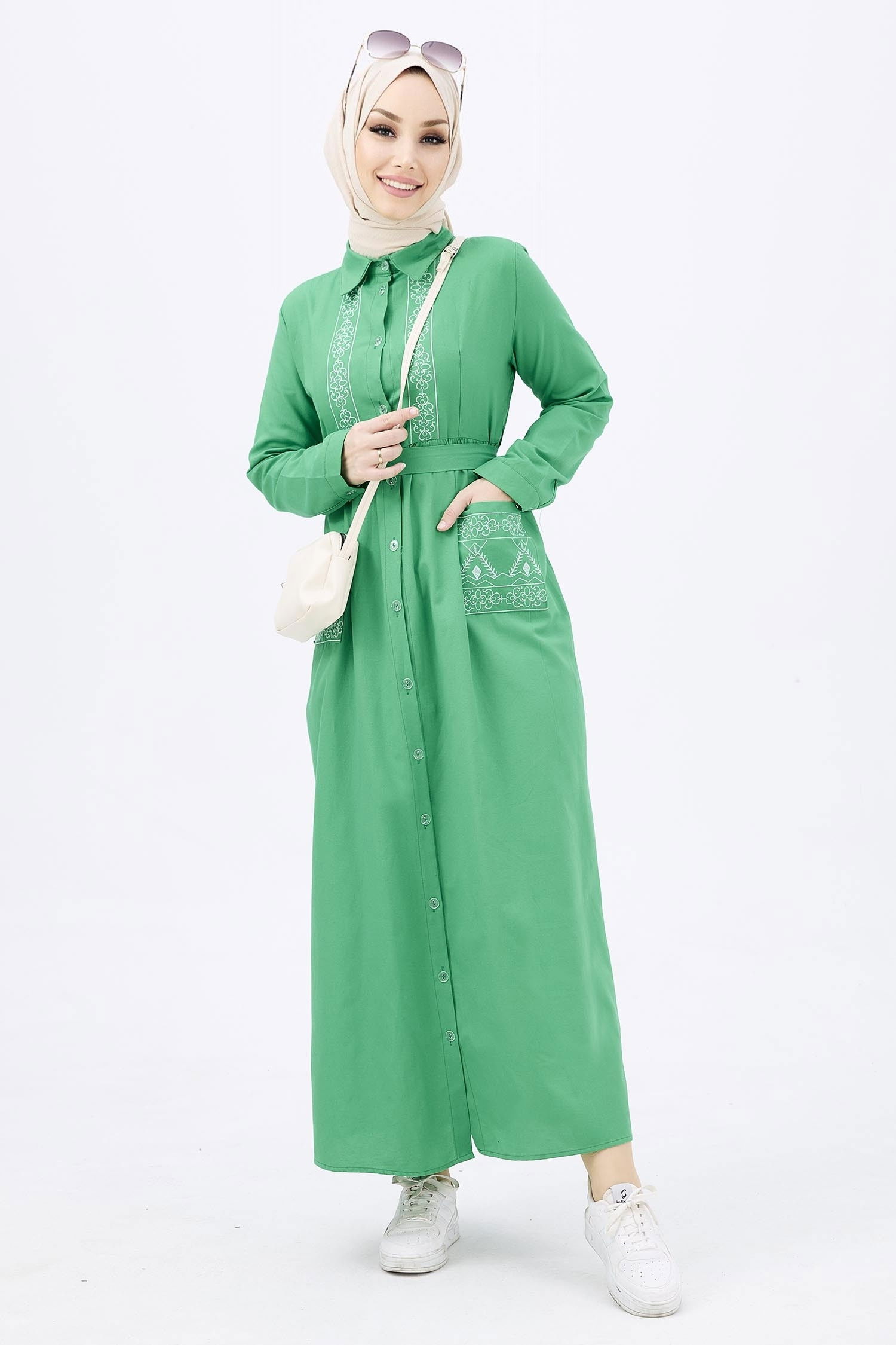 Nakışlı Elbise Yeşil - 3531