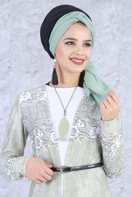 Hırka Tunik Kolye Kombin Yeşil - 5084 YEŞİL