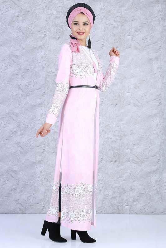 Hırka Tunik Kolye Kombin Pembe - 5084