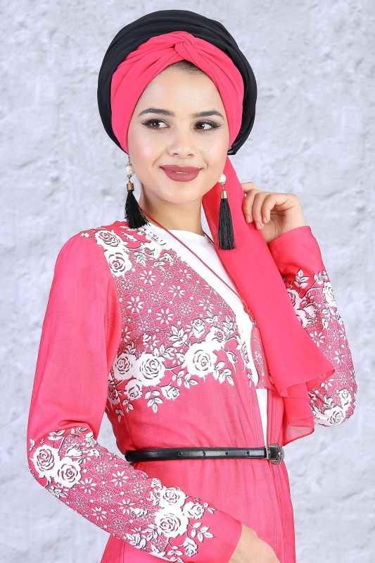 Hırka Tunik Kolye Kombin Fuşya - 5084