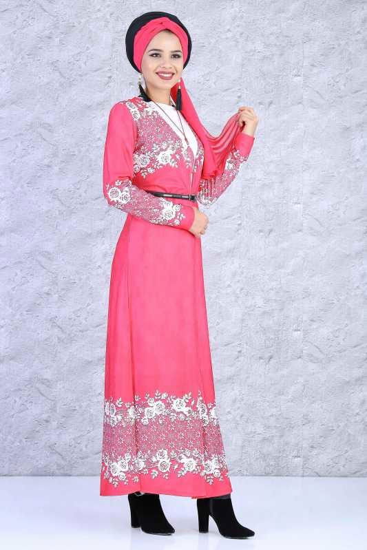 Hırka Tunik Kolye Kombin Fuşya - 5084
