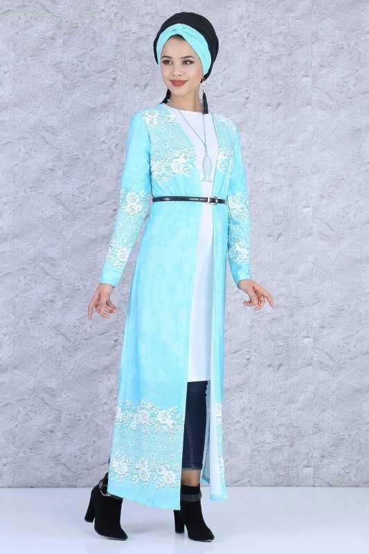 Hırka Tunik Kolye Kombin Mavi - 5084