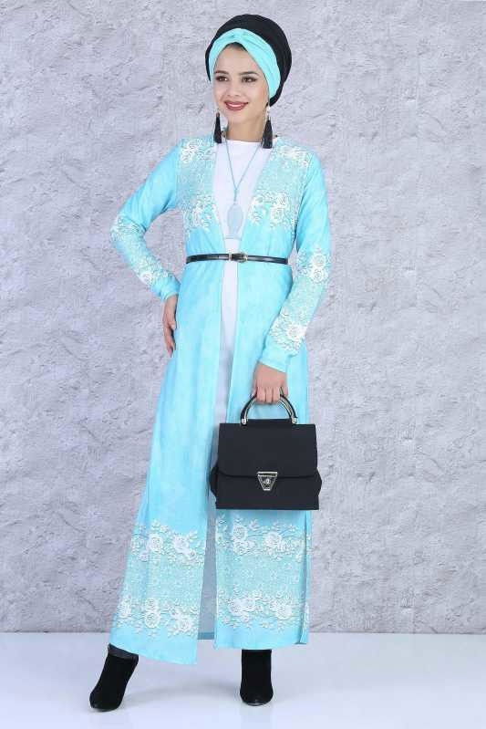 Hırka Tunik Kolye Kombin Mavi - 5084