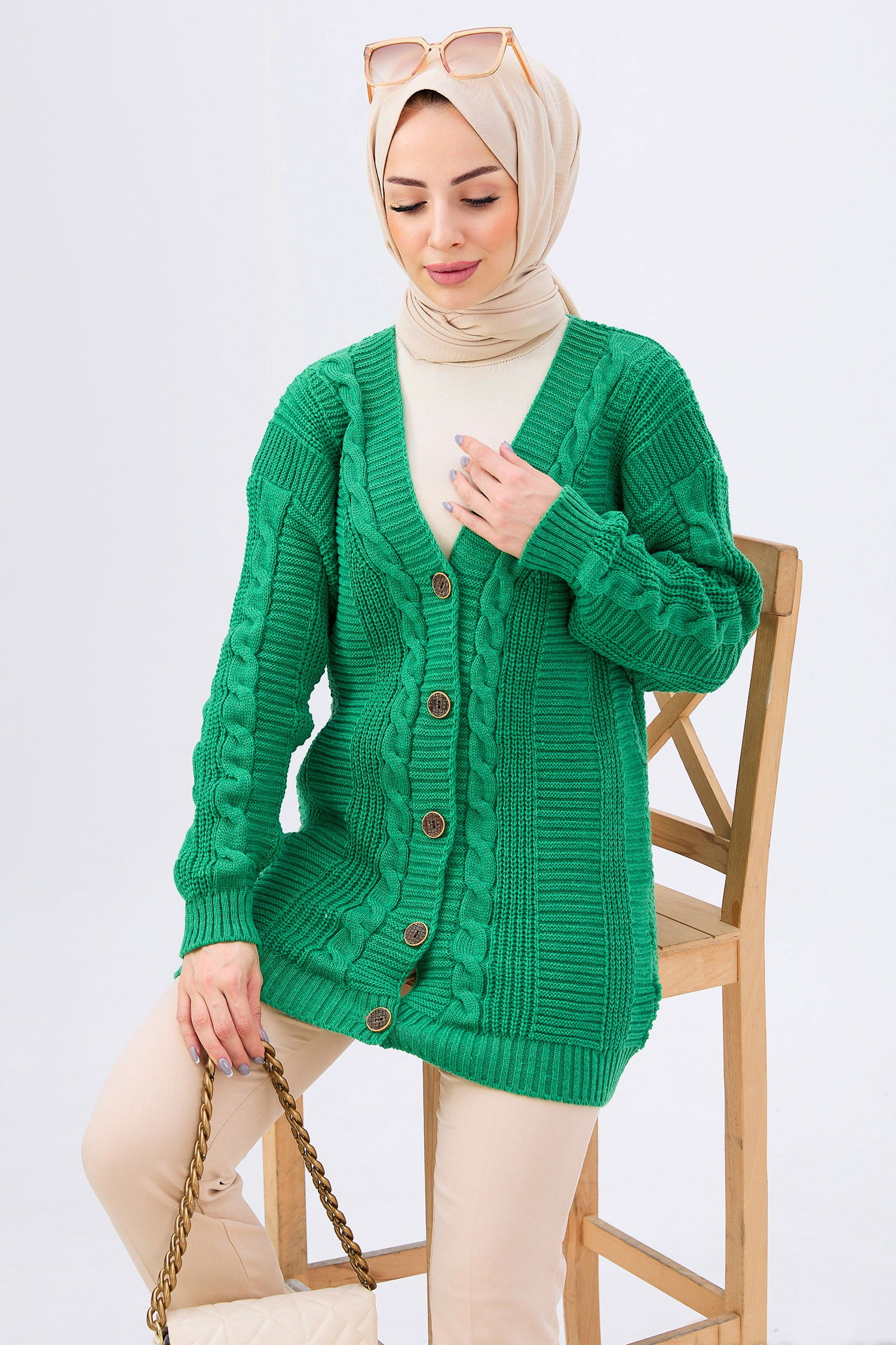 Triko Hırka Yeşil - 21759 YEŞİL