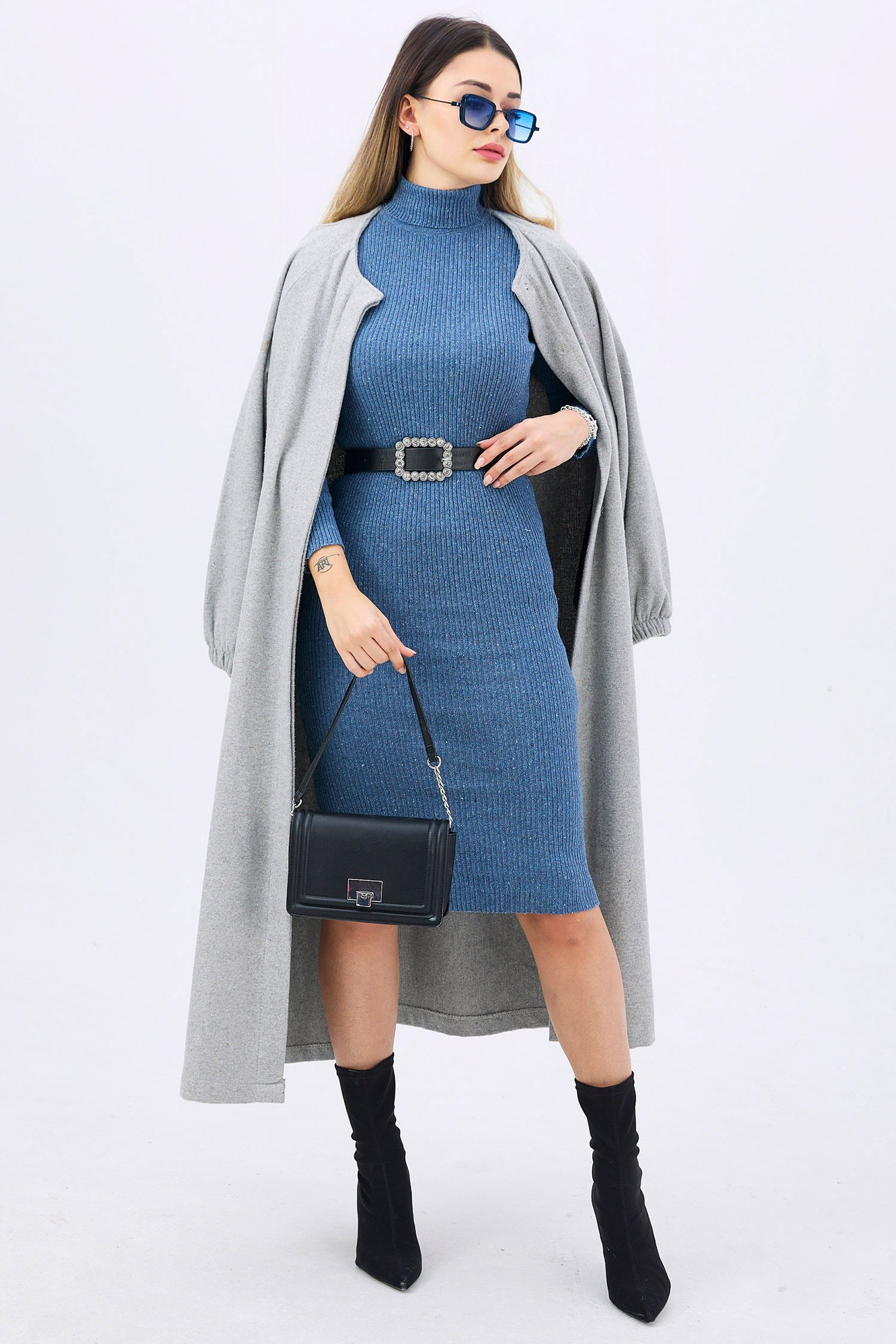 Triko Elbise Mavi - 21784 MAVİ