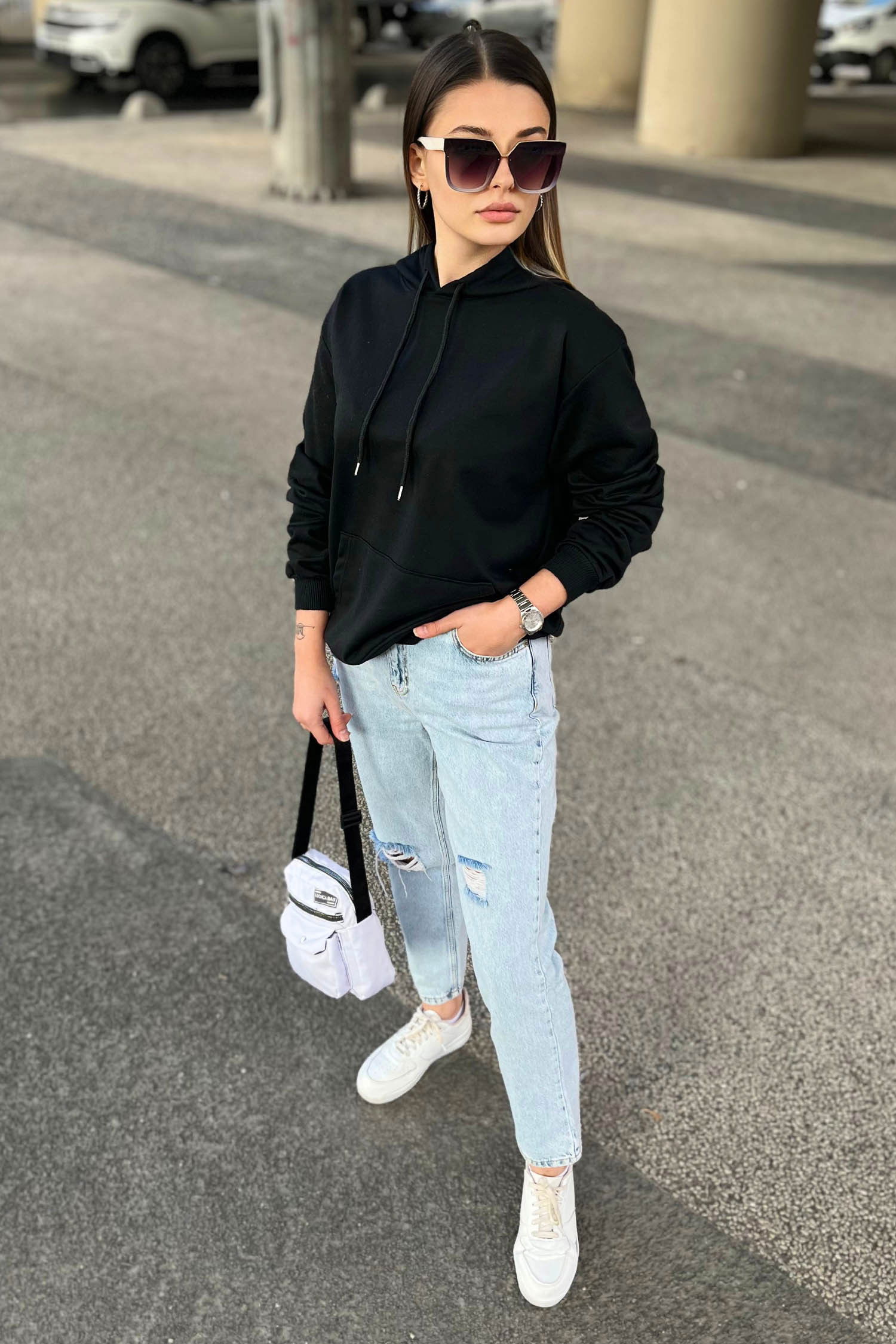 Kapşonlu Sweat Siyah - 21572 SİYAH