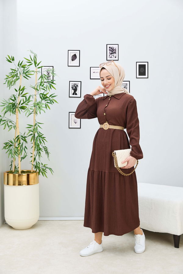 Elbise Kahverengi - 21867 KAHVERENGİ