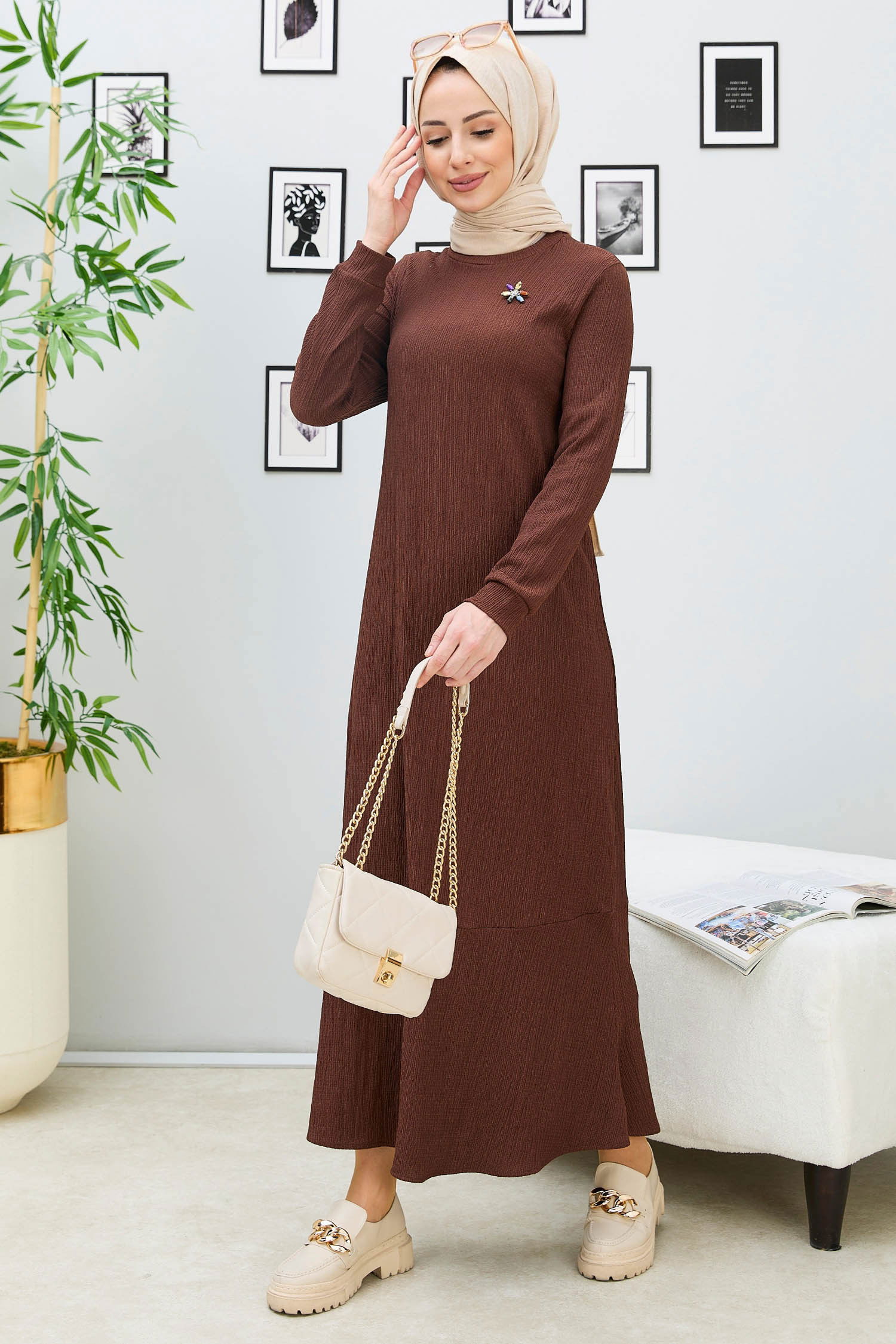 Elbise Kahverengi - 21868 KAHVERENGİ