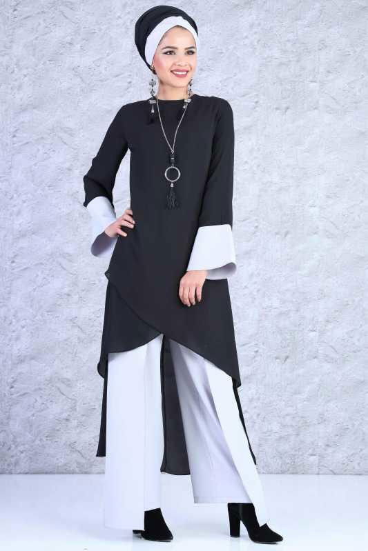 (3 Parça) Tunik, Pantolon, Bone Kombin - Siyah Gri 02 0816 Siyah - 816 SİYAH