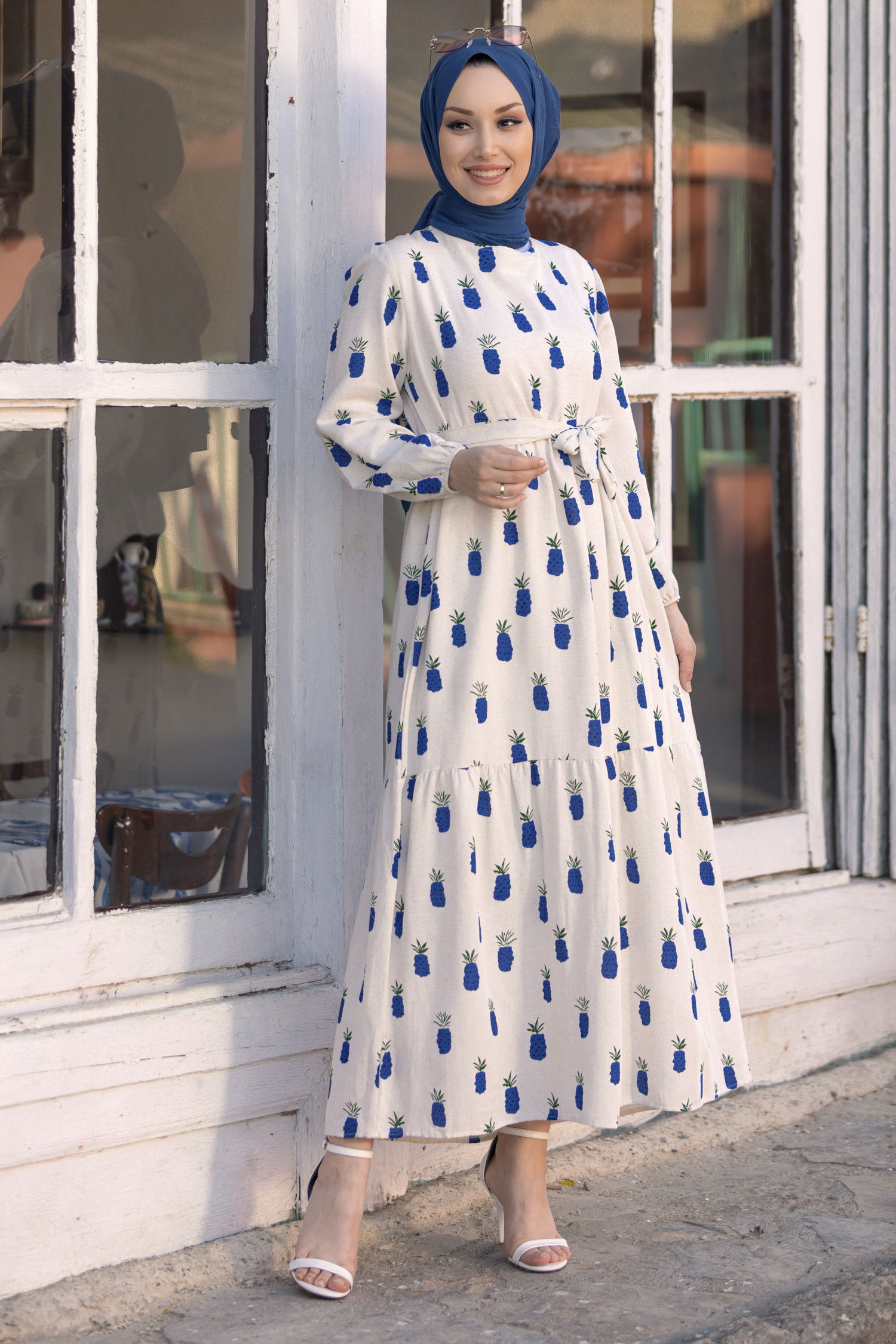 Desenli Elbise Mavi - 21024
