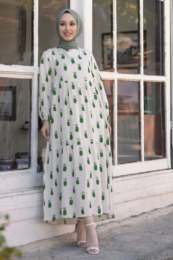 Desenli Elbise Yeşil - 21024