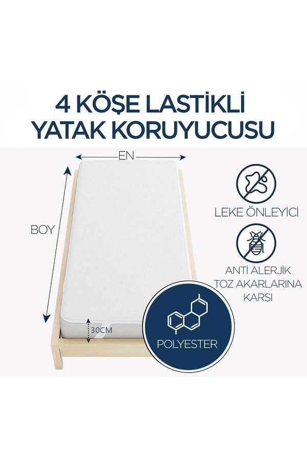 Beyaz Sıvı Geçirmez Köşe Lastikli Çarşaf 120X200  - 21893