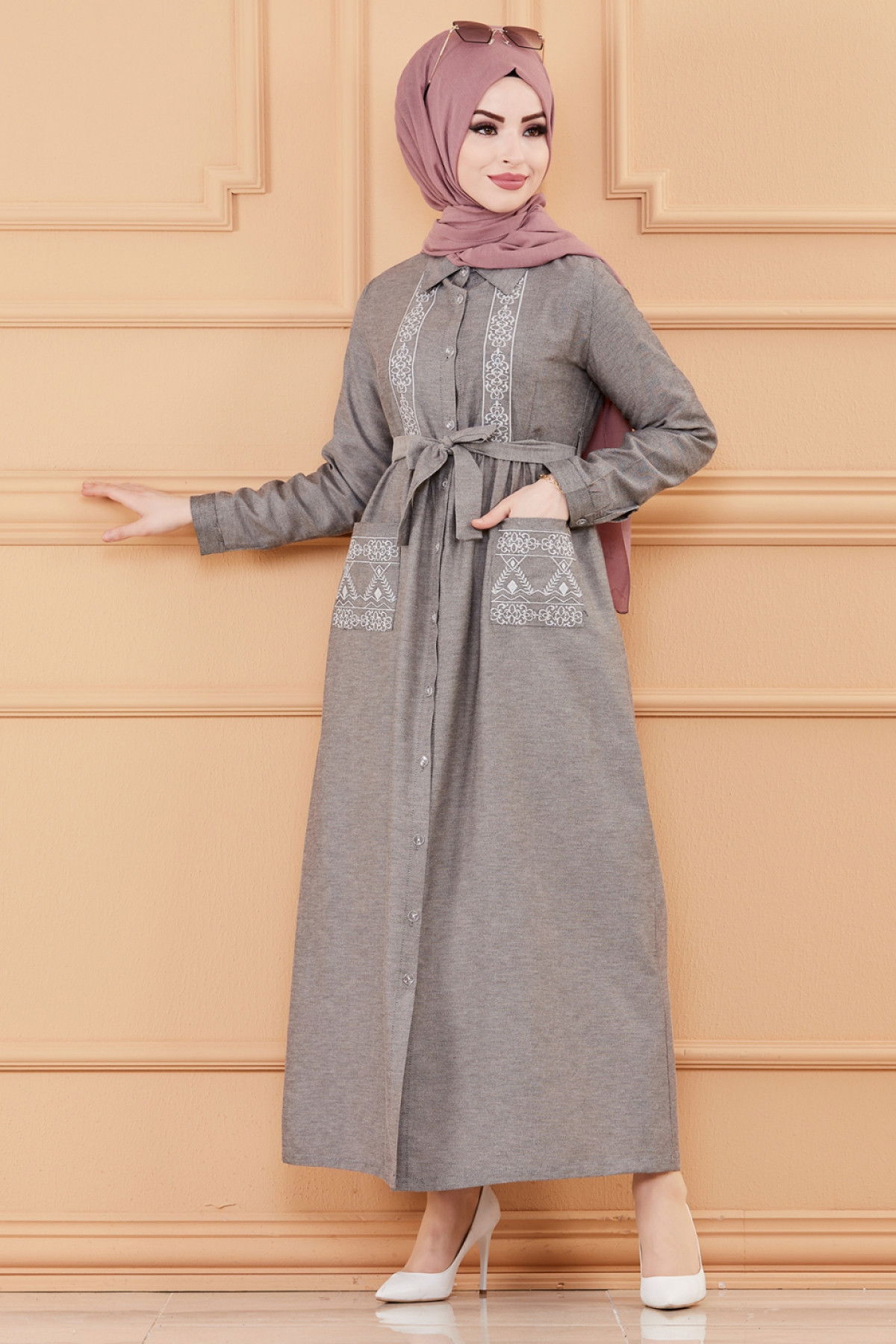 Nakışlı Elbise Siyah - 3531