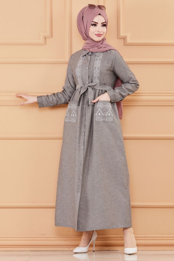 Nakışlı Elbise Siyah - 3531