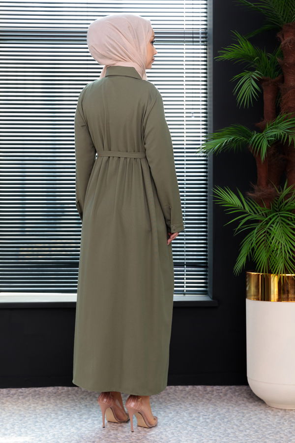 Nakışlı Elbise Haki - 3531