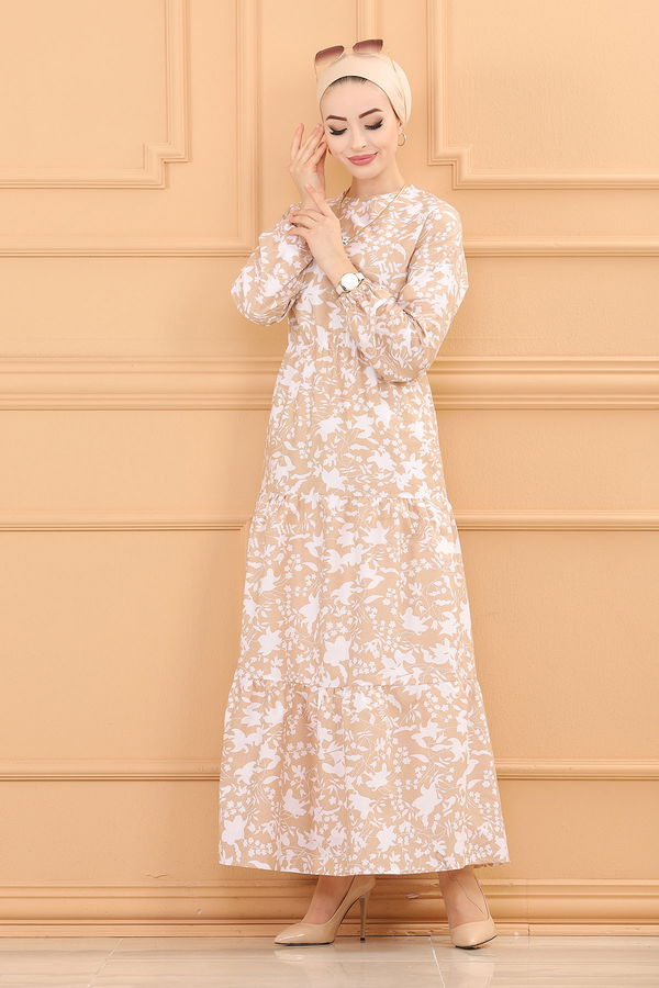DESENLI ELBISE Bej - 3715 BEJ