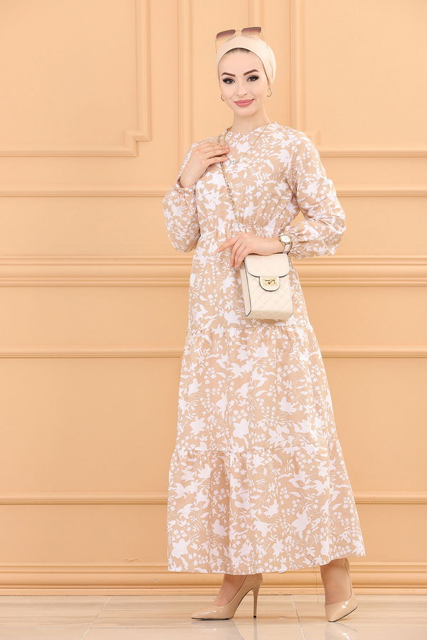DESENLI ELBISE Bej - 3715 BEJ