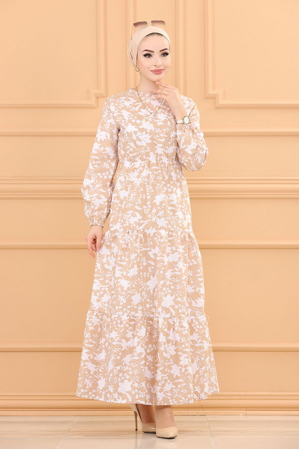 DESENLI ELBISE Bej - 3715 BEJ