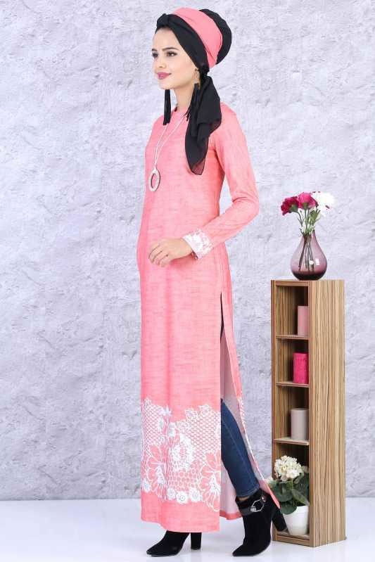 (2 Parça) Elbise Kolye Kombin - Pudra 02 0877 Pembe - 877