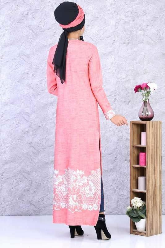 (2 Parça) Elbise Kolye Kombin - Pudra 02 0877 Pembe - 877