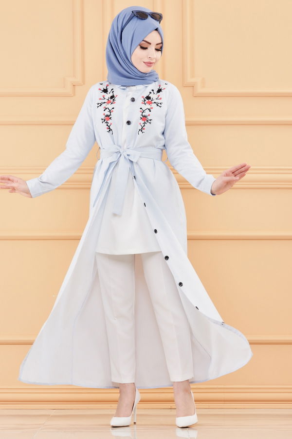 NAKISLI ELBISE Mavi - 9136 MAVİ