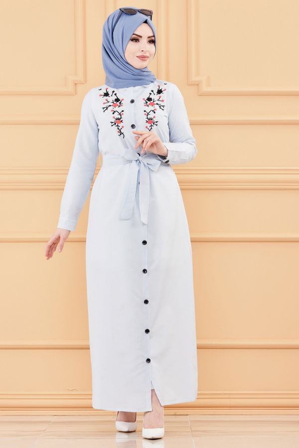 NAKISLI ELBISE Mavi - 9136 MAVİ