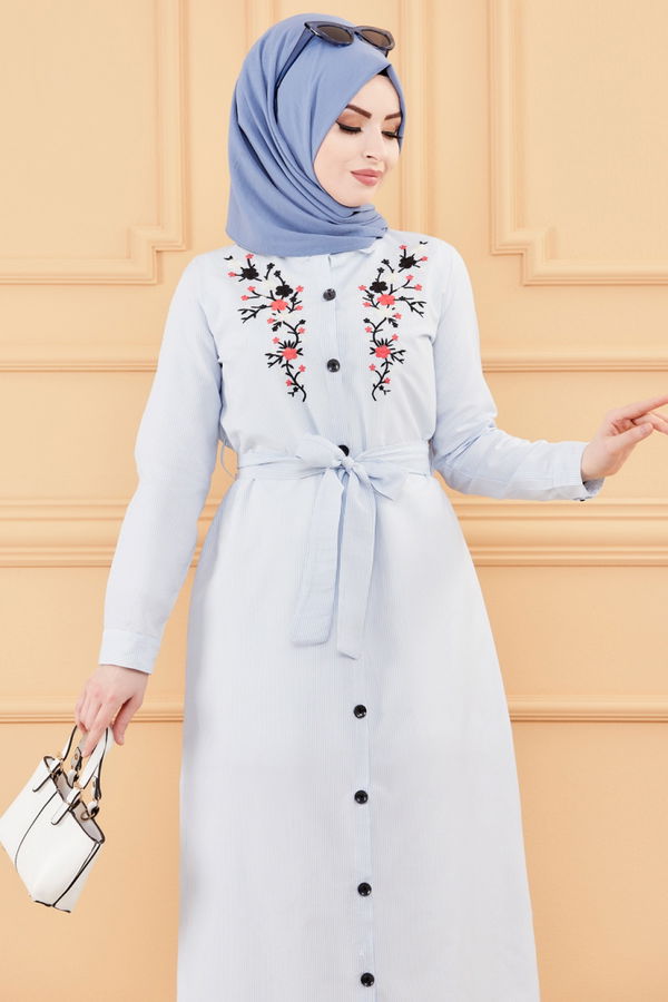 NAKISLI ELBISE Mavi - 9136 MAVİ