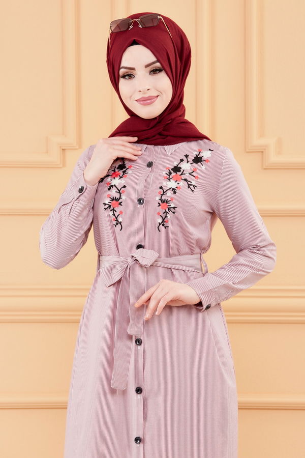 NAKISLI ELBISE Bordo - 9136 BORDO