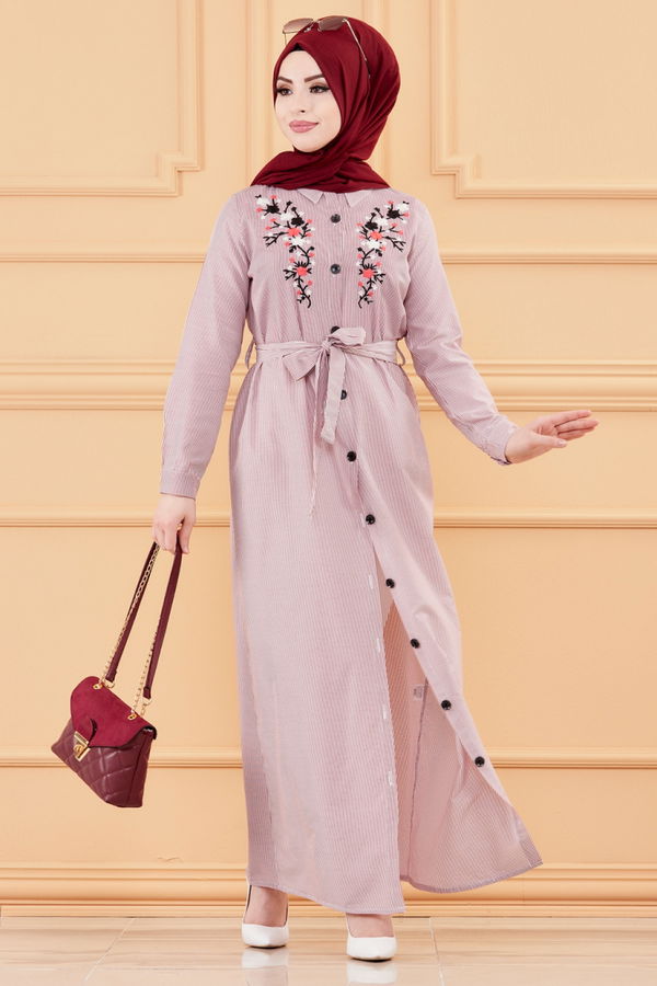 NAKISLI ELBISE Bordo - 9136 BORDO