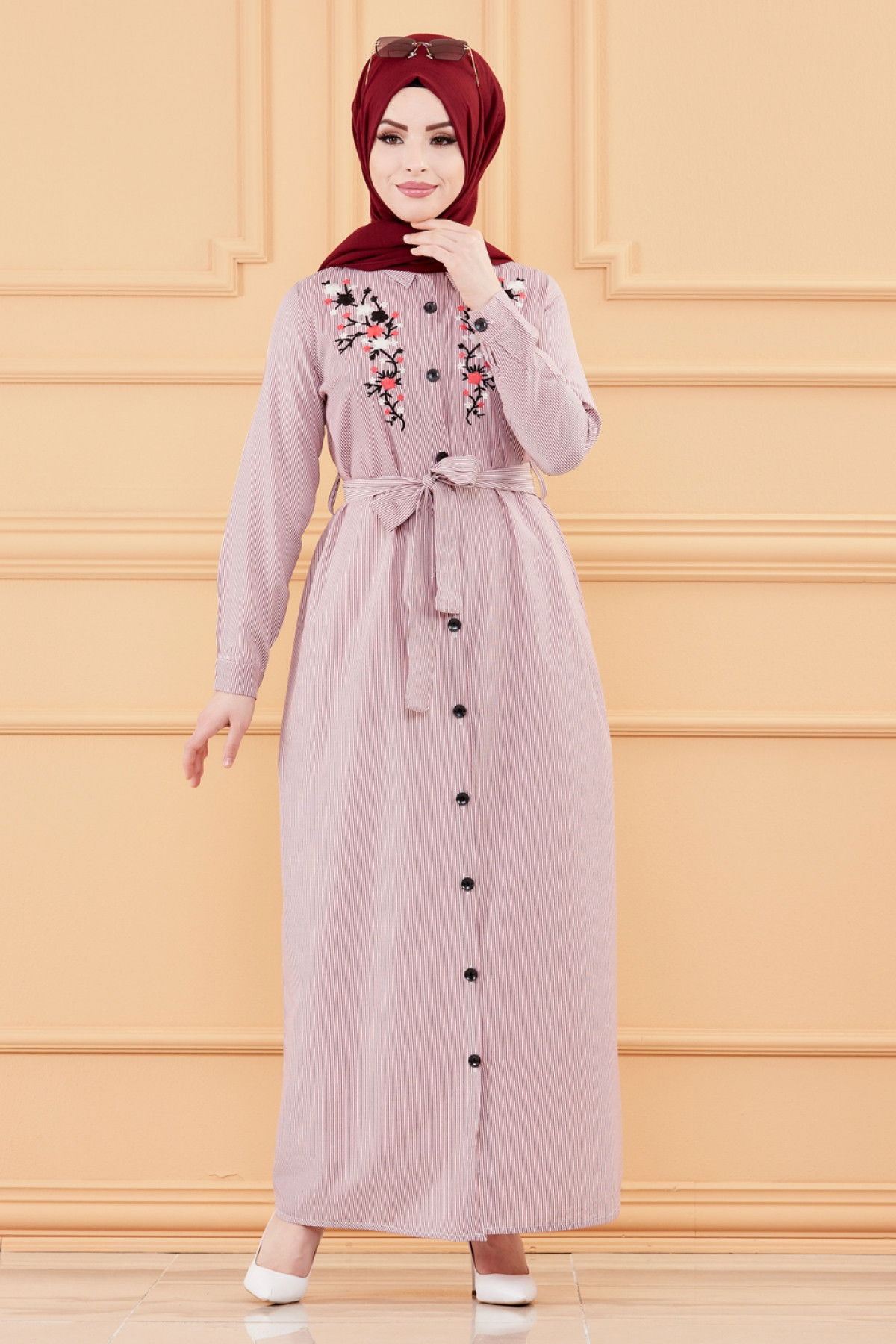 NAKISLI ELBISE Bordo - 9136 BORDO