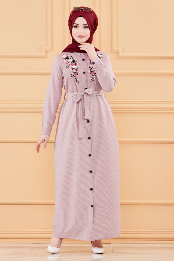 NAKISLI ELBISE Bordo - 9136 BORDO
