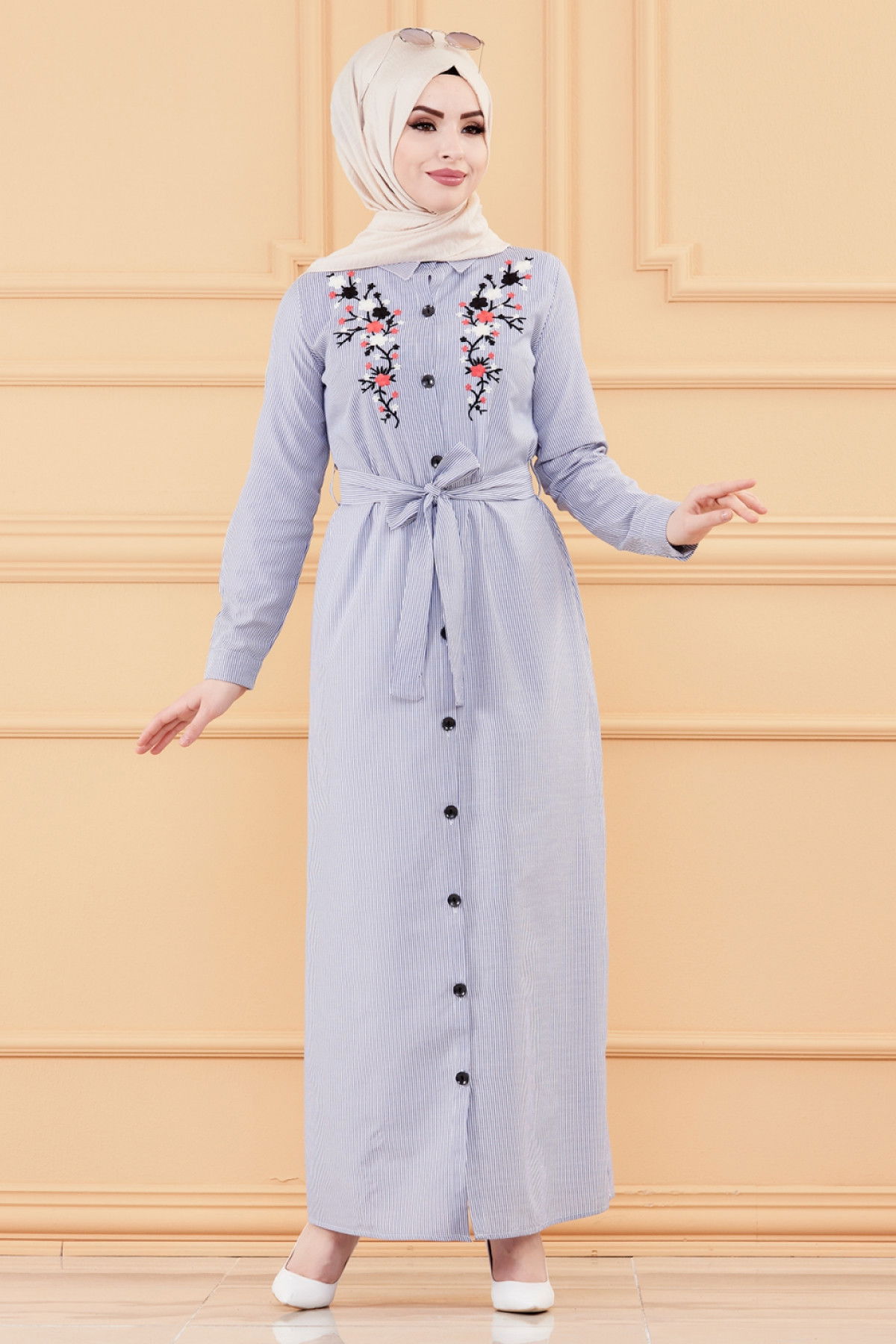 NAKISLI ELBISE Mavi - 9136