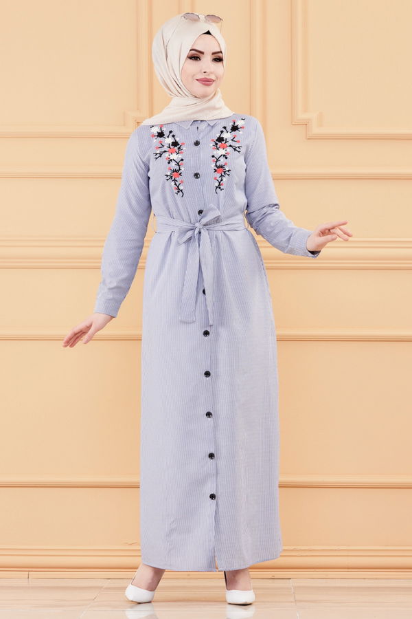NAKISLI ELBISE Mavi - 9136