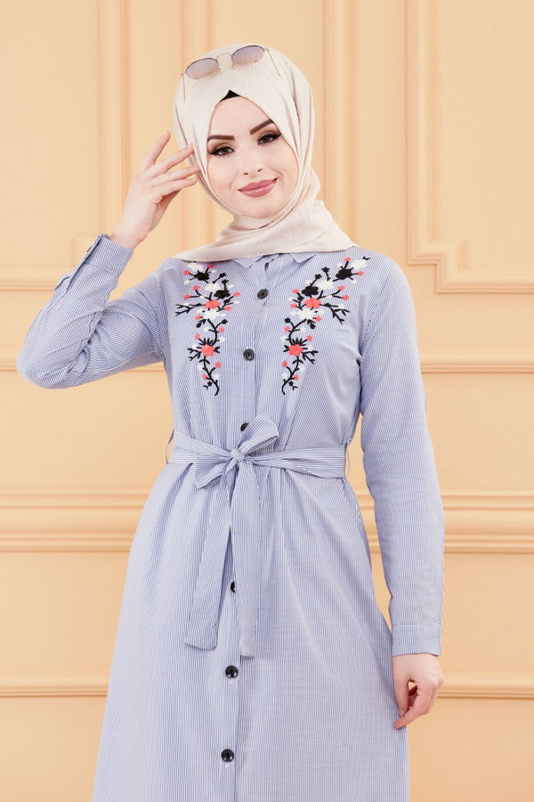 NAKISLI ELBISE Mavi - 9136