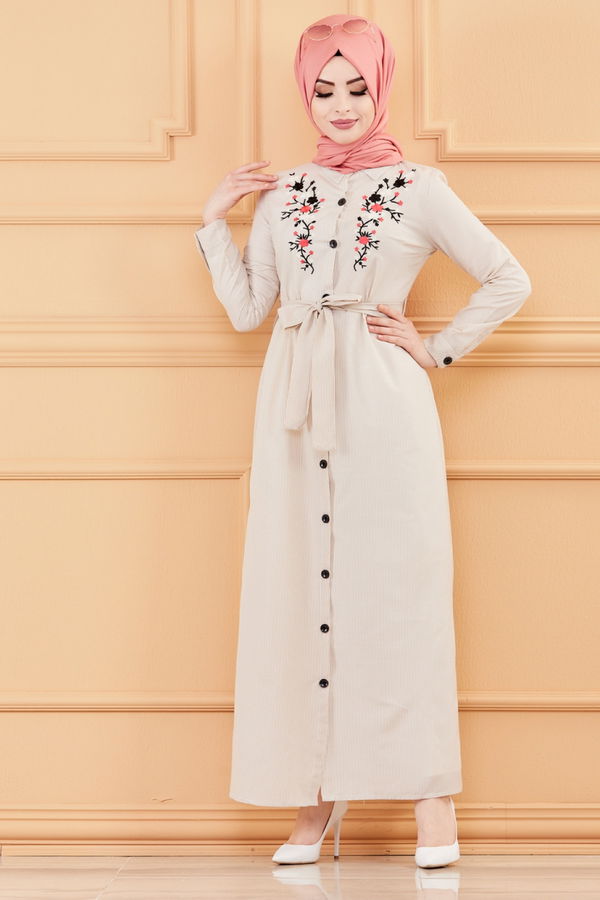 NAKISLI ELBISE Vizon - 9136
