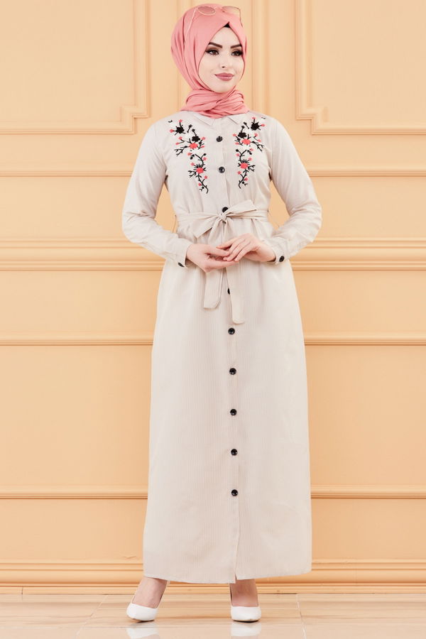 NAKISLI ELBISE Vizon - 9136